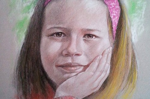 Dívka - portrét suchým pastelem