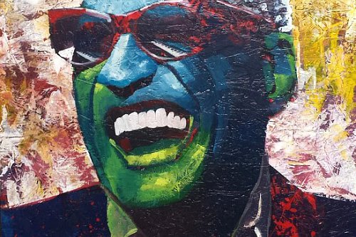 Ray Charles - portrét akryl na OSB desce