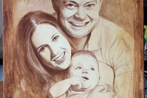 Rodinný portrét v námořnickém stylu - akryl na plátně