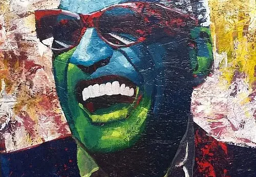 Ray Charles - portrét akryl na OSB desce