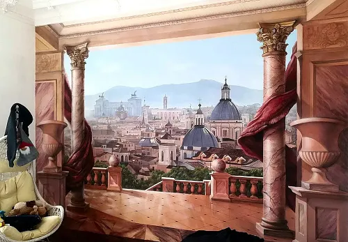 Prostorová malba - pohled z terasy na panorama Říma